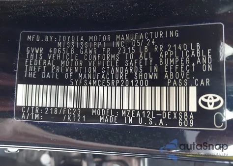 2024 Toyota Corolla Se from USA, damaged, VIN 5YFS4MCE5RP201200